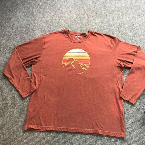 Eddie Bauer Shirt Mens XXL Rust Sun Mountains Graphic Tee Base Layer Hiking - Picture 1 of 12